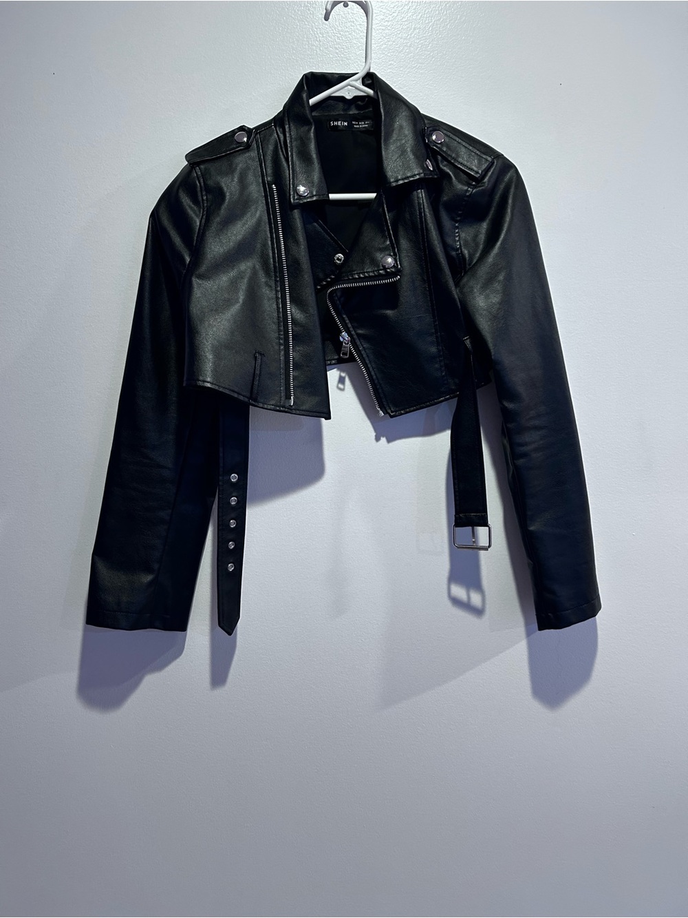 Faux Leather Cropped Moto Jacket - Black - Picture 1 of 1
